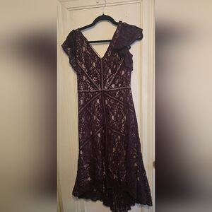 Burgandy And Pastel Pink Lace Dress Size 4 From Brand Taylor
